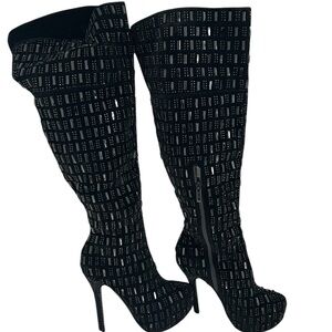 Black gemstone stiletto boots size 9.